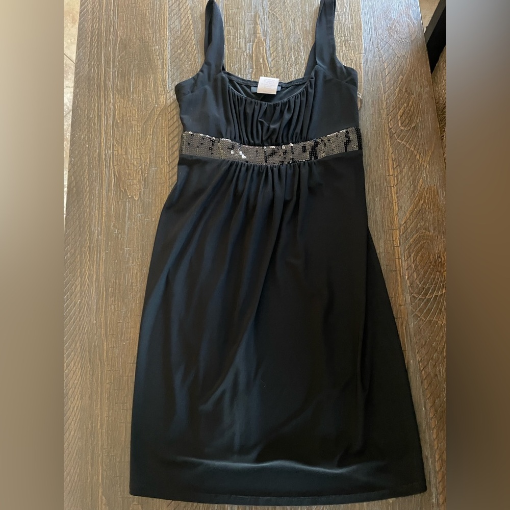 B Darlin Black Midi Dress with Silver Sequin Waist